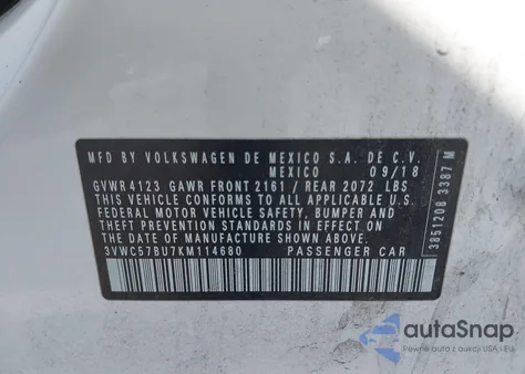 2019 Volkswagen Jetta 1.4T R-Line/1.4T S/1.4T Se from USA, damaged, VIN 3VWC57BU7KM114680